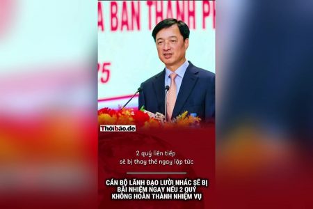 Cán bộ lãnh đạo lười nhác sẽ bị bãi nhiệm ngay nếu hai quý không hoàn thành nhiệm vụ